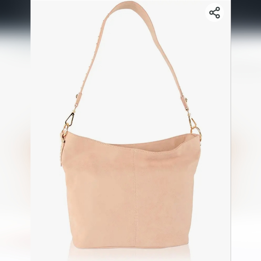 Steve Madden Gold Stud Zip Shoulder Hobo Bag Handbag Purse Bag New Tan Blush
